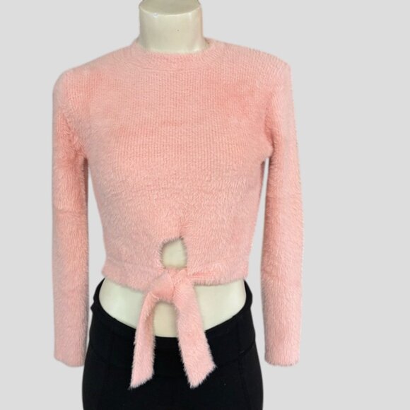 NWOT Elegant Pink Fuzzy Sweater With Tie Detail - Picture 1 of 10